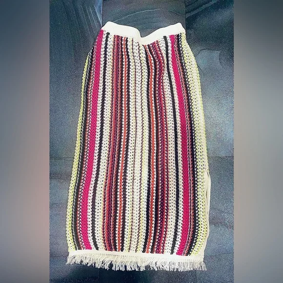 Women’s Maxi Crochet Multicolor Skirt with Fringe Hem Cotton Size M New - Picture 1 of 4